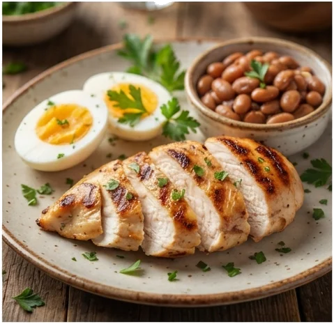 3. Um quarto do prato (25%): Proteínas (Animais e Vegetais)